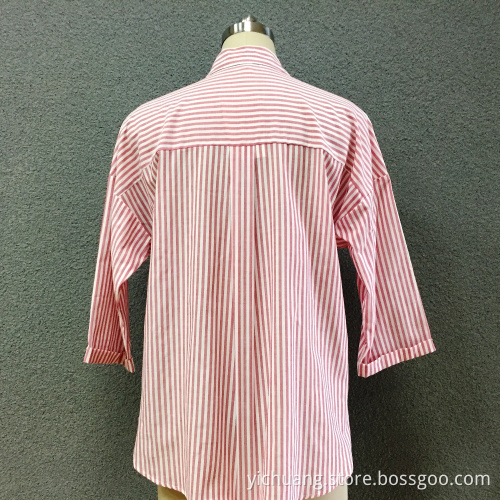 Women's cotton red striped long sleeves shirt